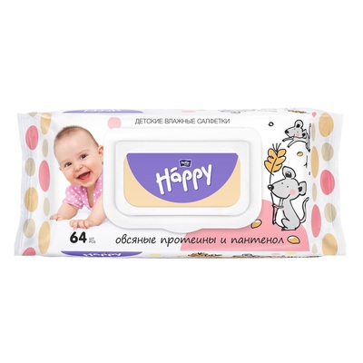 Салфетки влажные детские BELLA (Белла) Happy Baby Протеины овса & Пантенол 64 шт